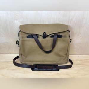 Filson Tan and Brown Rugged Twill Compact Briefcase Bag